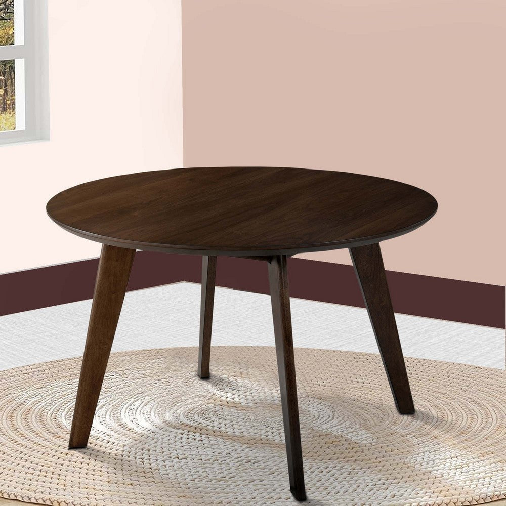 Round Wooden Dining Table with Fin Style Leg Support, Walnut Brown By Casagear Home