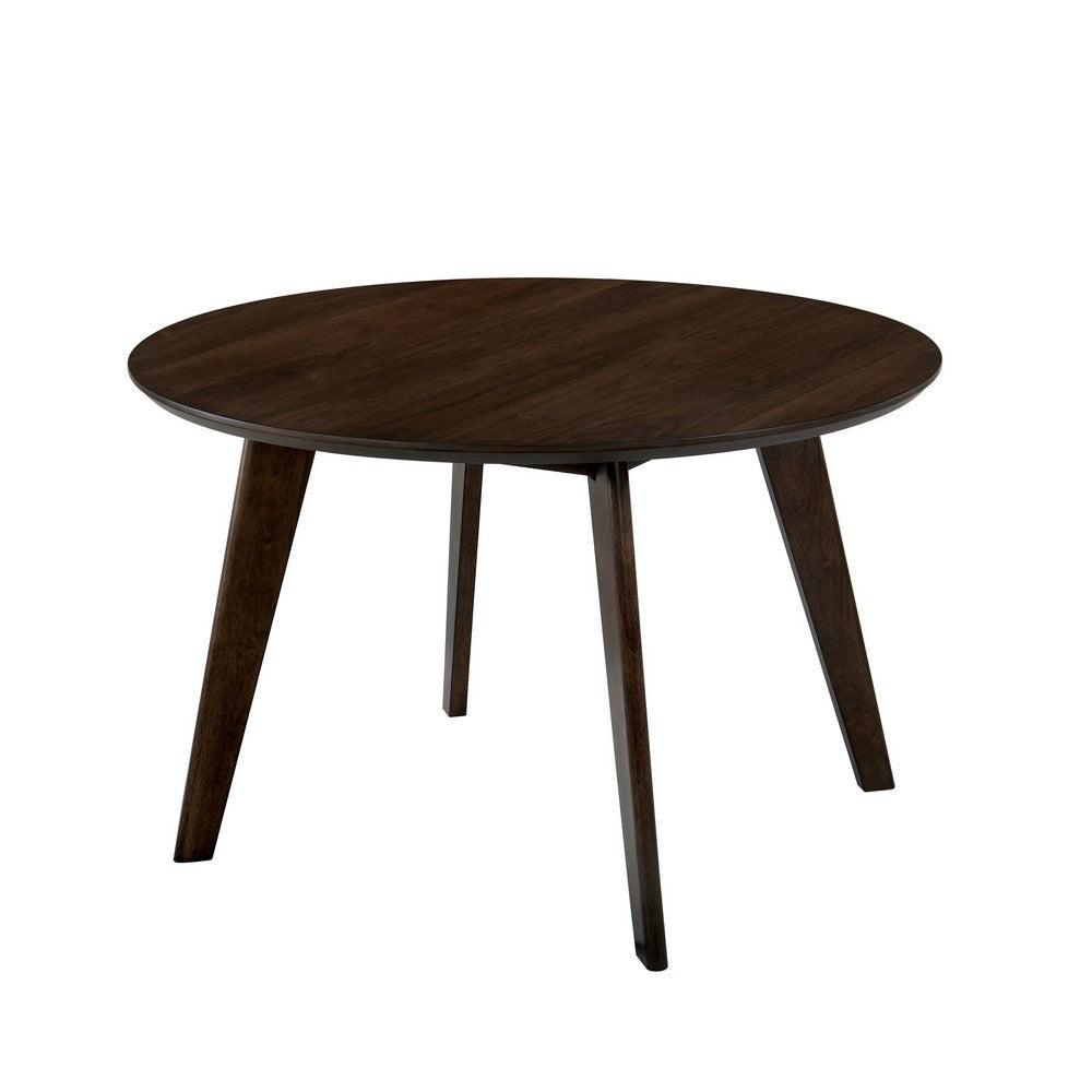 Round Wooden Dining Table with Fin Style Leg Support Walnut Brown By Casagear Home BM203976