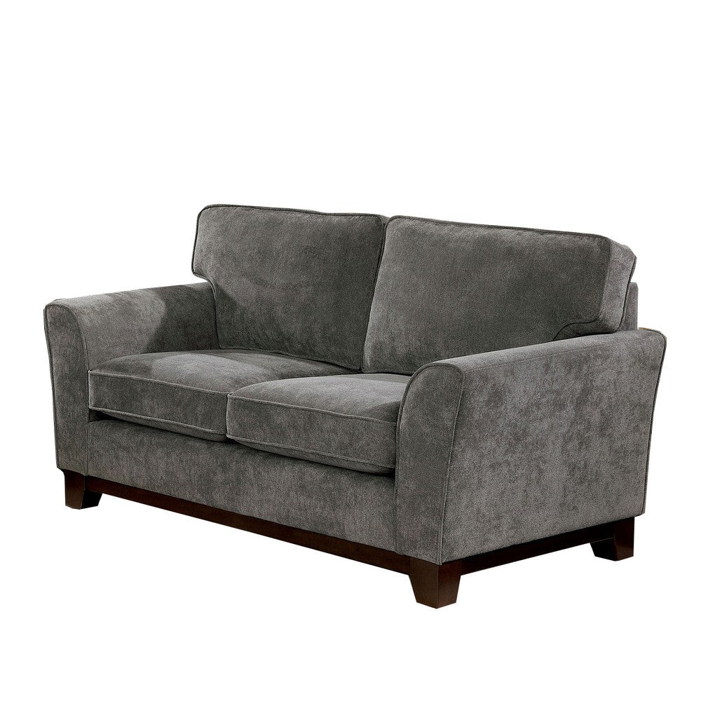 Chenille Fabric Upholstered Wooden Loveseat with Flared Arms, Gray By Casagear Home