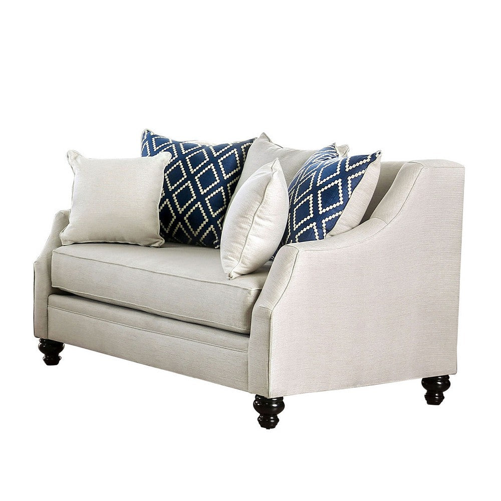 Fabric Upholstered Wooden Loveseat with Tufted Details, White By Casagear Home