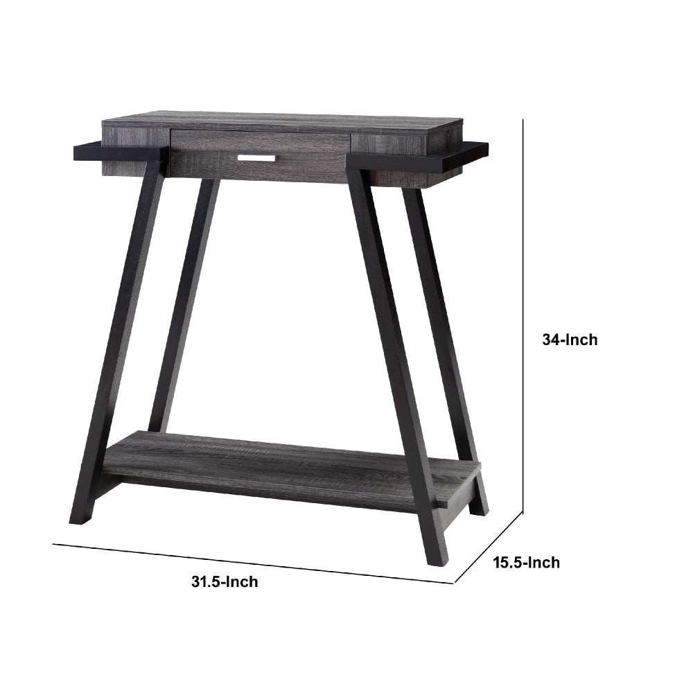 Wooden Console Table with Angled Leg Support and Drawer,Black and Gray by Casagear Home BM204129