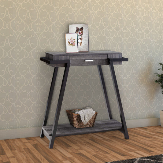 Wooden Console Table with Angled Leg Support and Drawer,Black and Gray by Casagear Home