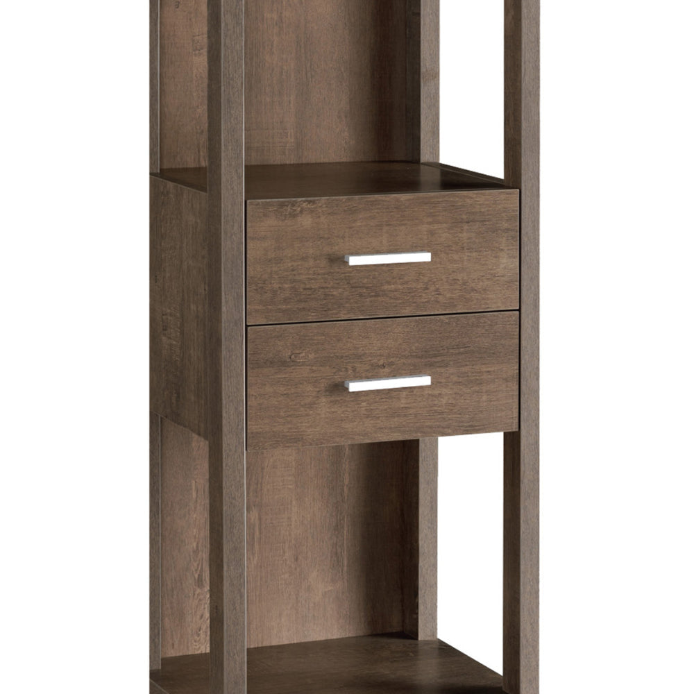 Transitional Wooden Pier with 4 Open Shelves and 2 Drawers Brown by Casagear Home BM204138