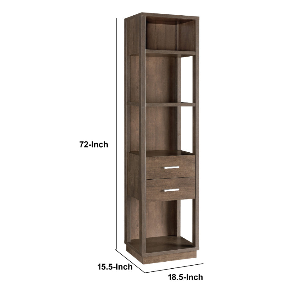 Transitional Wooden Pier with 4 Open Shelves and 2 Drawers Brown by Casagear Home BM204138