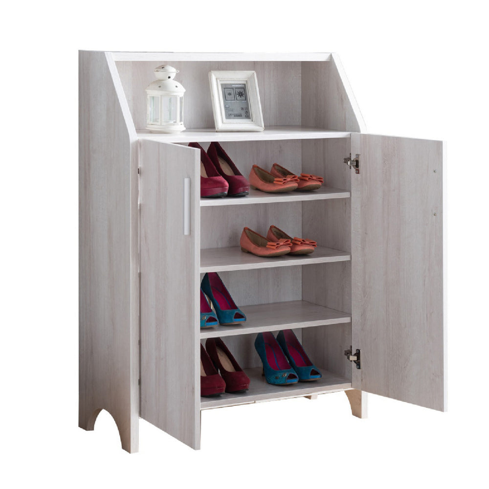 2 Door Wooden Shoe Cabinet with Top Shelf Storage White by Casagear Home BM204140