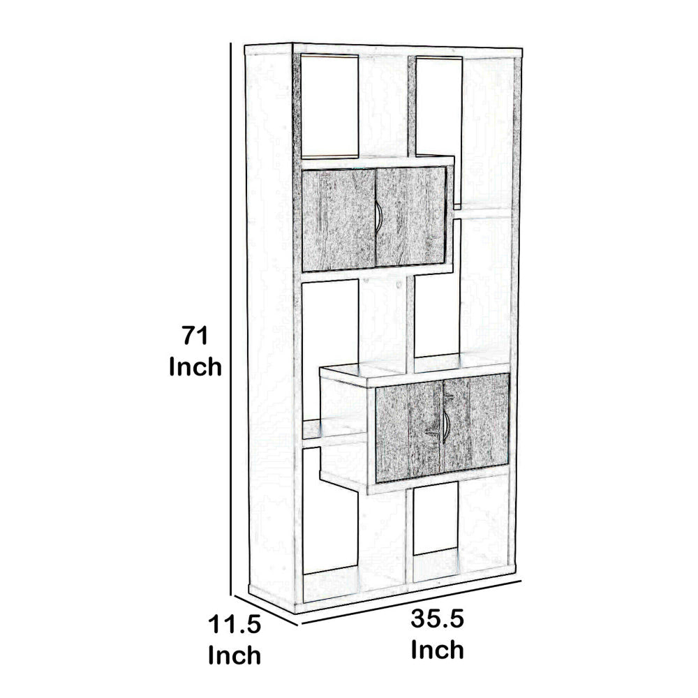 Wooden Bookcase with 4 Doors and 6 Shelves Black and Distressed Gray by Casagear Home BM204164