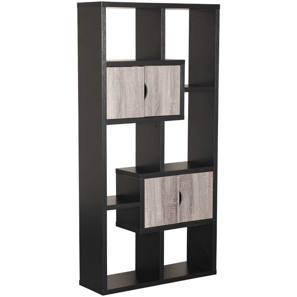 Wooden Bookcase with 4 Doors and 6 Shelves Black and Distressed Gray by Casagear Home BM204164