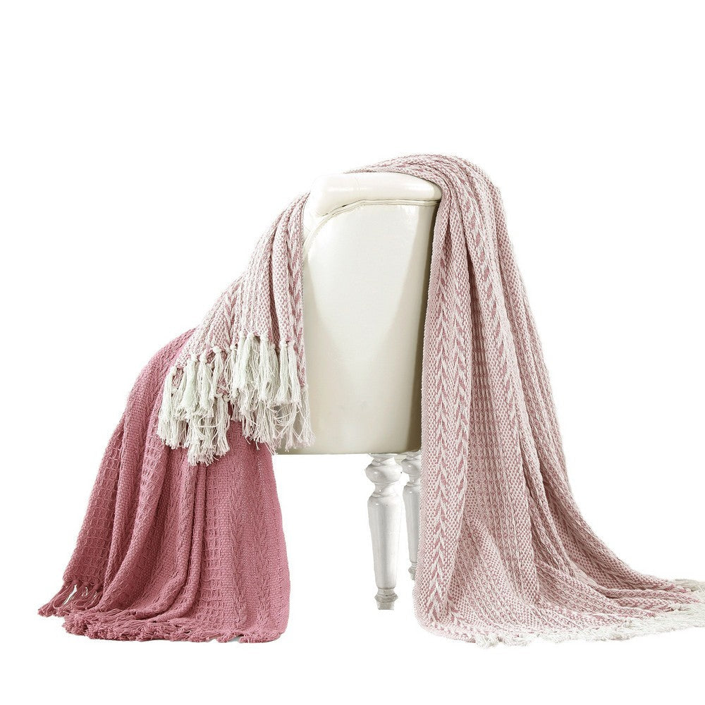 Latina Cotton Throw with Decorative Fringe The Urban Port, Set of 2, Pink By Casagear Home