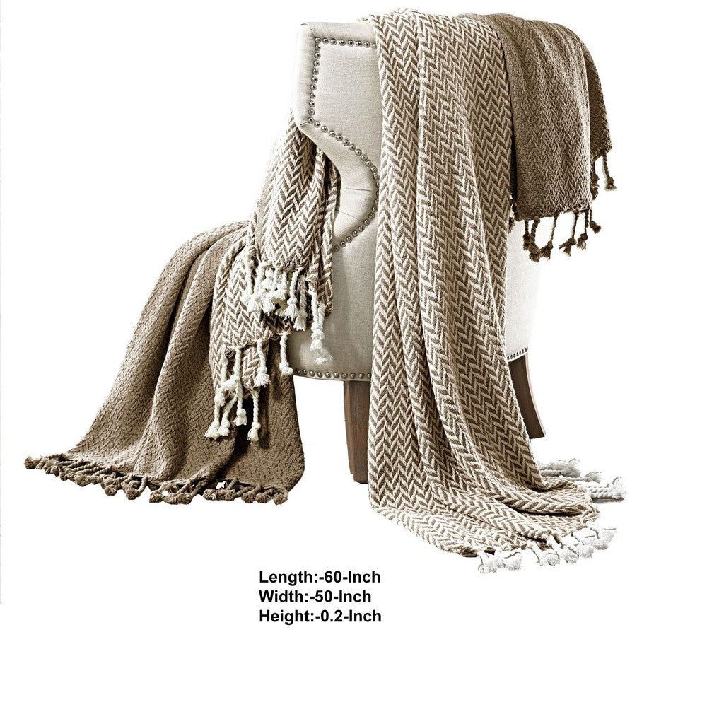 Montgeron Herringbone Cotton Throw Set of 2 Brown and White By Casagear Home BM204246