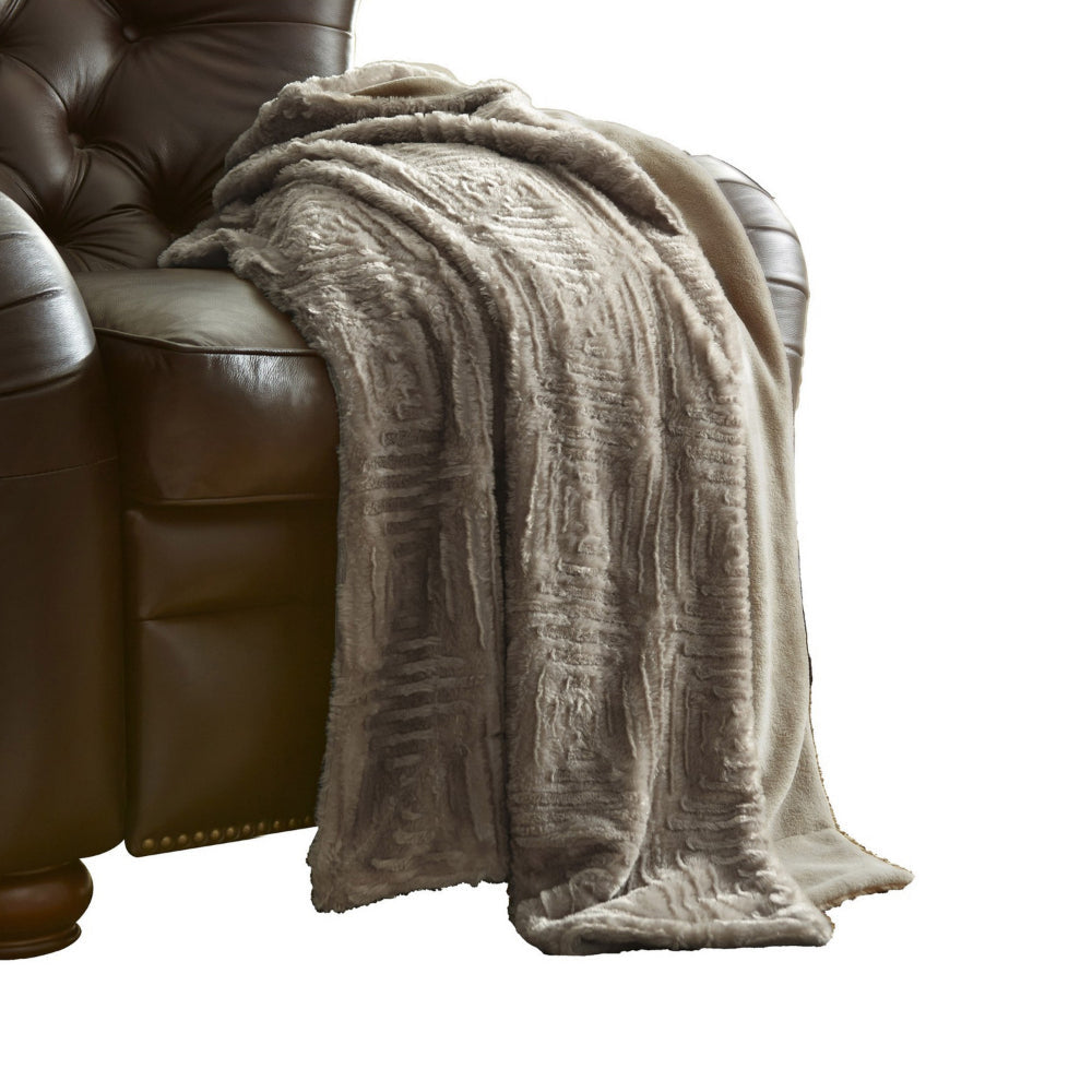 Treviso Faux Fur Throw with Fret Pattern The Urban Port Beige By Casagear Home BM204286