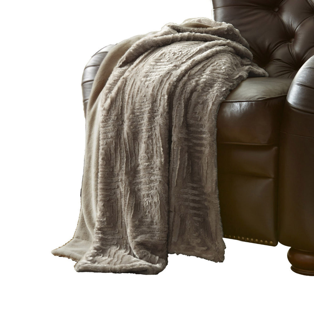 Treviso Faux Fur Throw with Fret Pattern The Urban Port Beige By Casagear Home BM204286