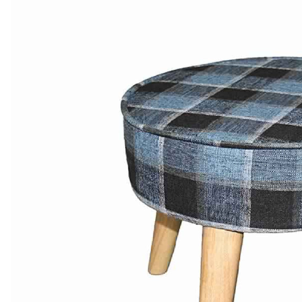 Fabric Upholstered Wooden Footstool with Dowel Legs Blue and Brown by Casagear Home BM204292