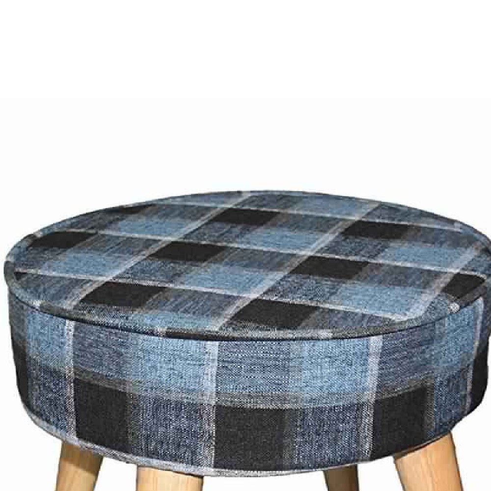 Fabric Upholstered Wooden Footstool with Dowel Legs Blue and Brown by Casagear Home BM204292