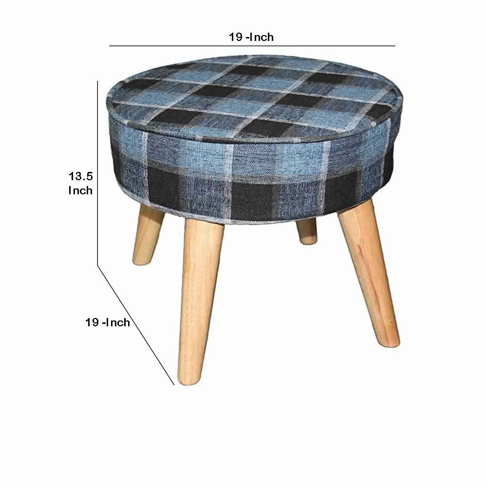 Fabric Upholstered Wooden Footstool with Dowel Legs Blue and Brown by Casagear Home BM204292