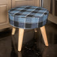 Fabric Upholstered Wooden Footstool with Dowel Legs, Blue and Brown by Casagear Home