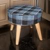 Fabric Upholstered Wooden Footstool with Dowel Legs, Blue and Brown by Casagear Home