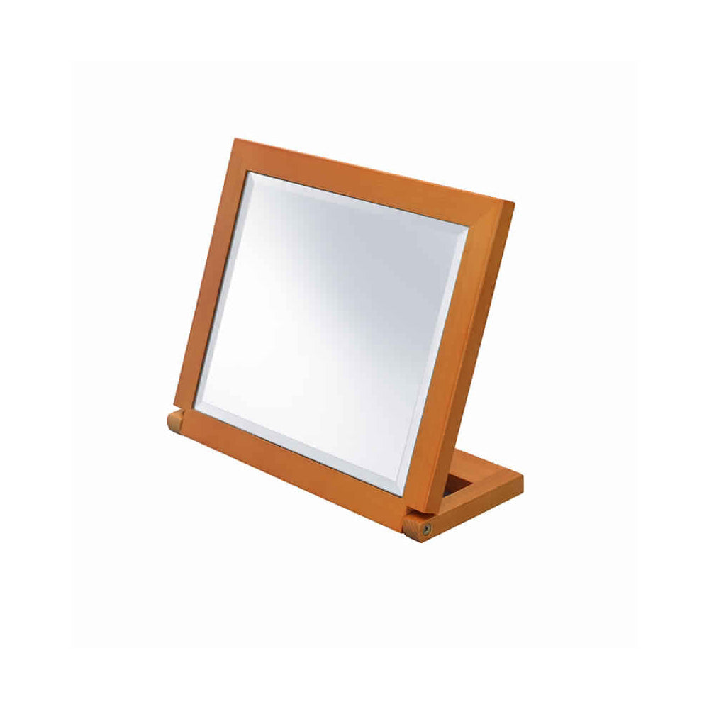 Wooden Rectangular Tilted Bevelled Mirror, Brown and Silver By Casagear Home