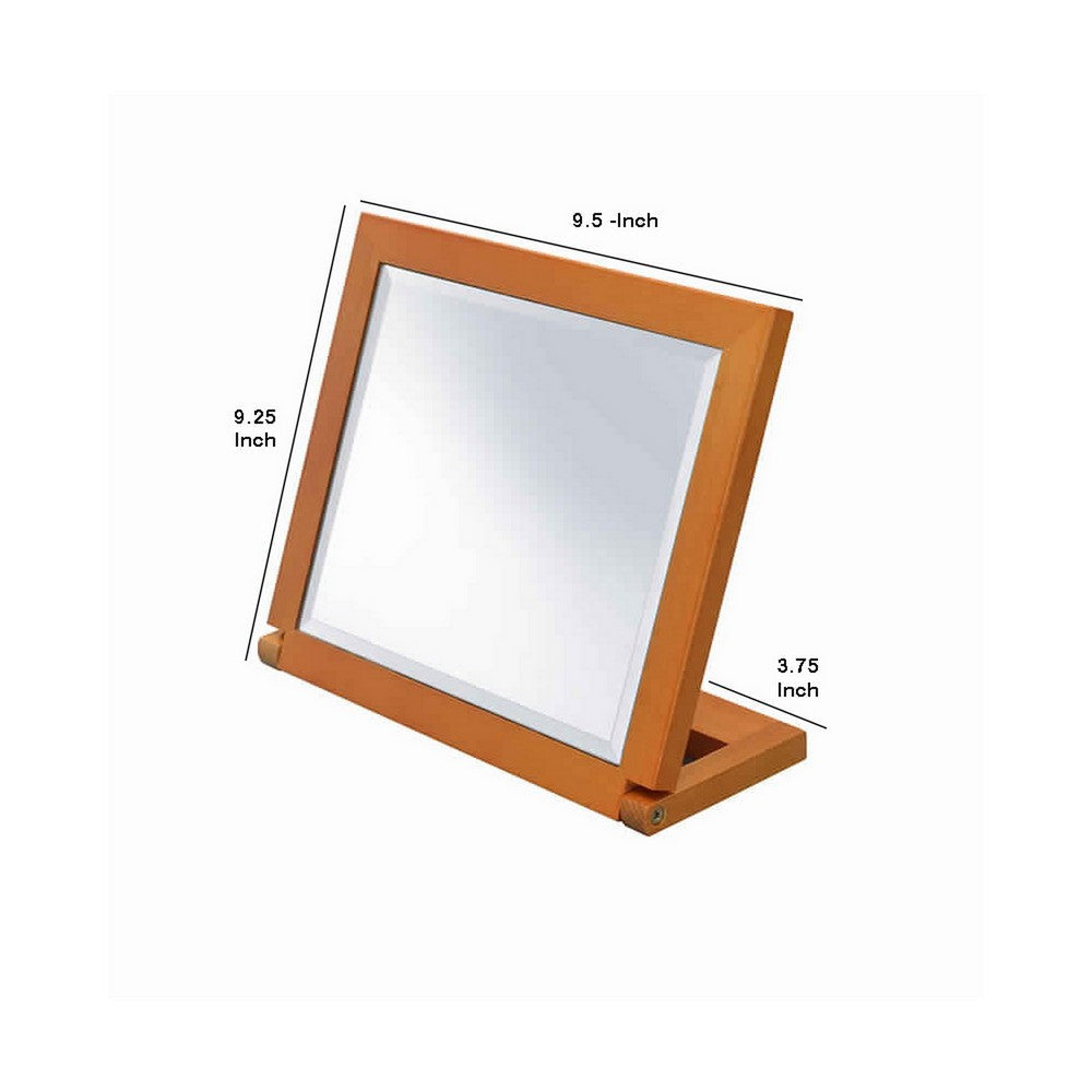 Wooden Rectangular Tilted Bevelled Mirror Brown and Silver By Casagear Home BM204307