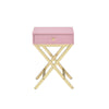 Wood and Metal Side Table with Crossed Base Pink and Gold By Casagear Home BM204494