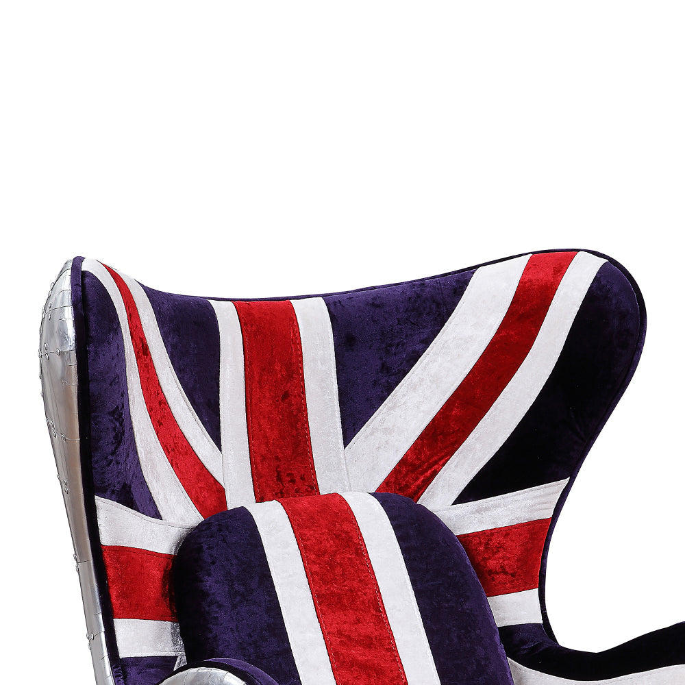 Union Jack Swivel Balloon Chair with Aluminum Patchwork Multicolor By Casagear Home BM204527