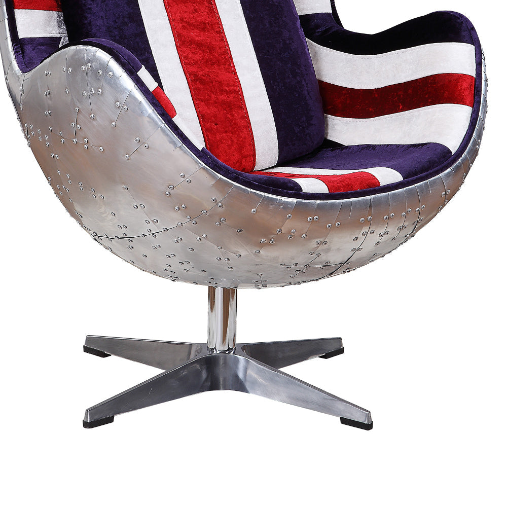 Union Jack Swivel Balloon Chair with Aluminum Patchwork Multicolor By Casagear Home BM204527