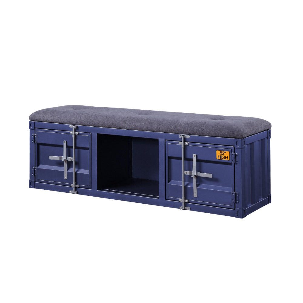 Industrial Metal and Fabric Bench with Open Storage Blue and Gray - BM204627 By Casagear Home BM204627