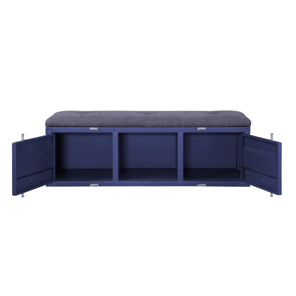 Industrial Metal and Fabric Bench with Open Storage Blue and Gray - BM204627 By Casagear Home BM204627