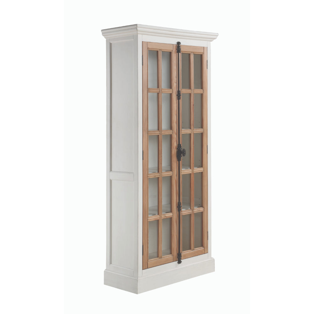 Wood and Glass Curio Cabinet with 5 Shelves, Brown and Clear By Casagear Home