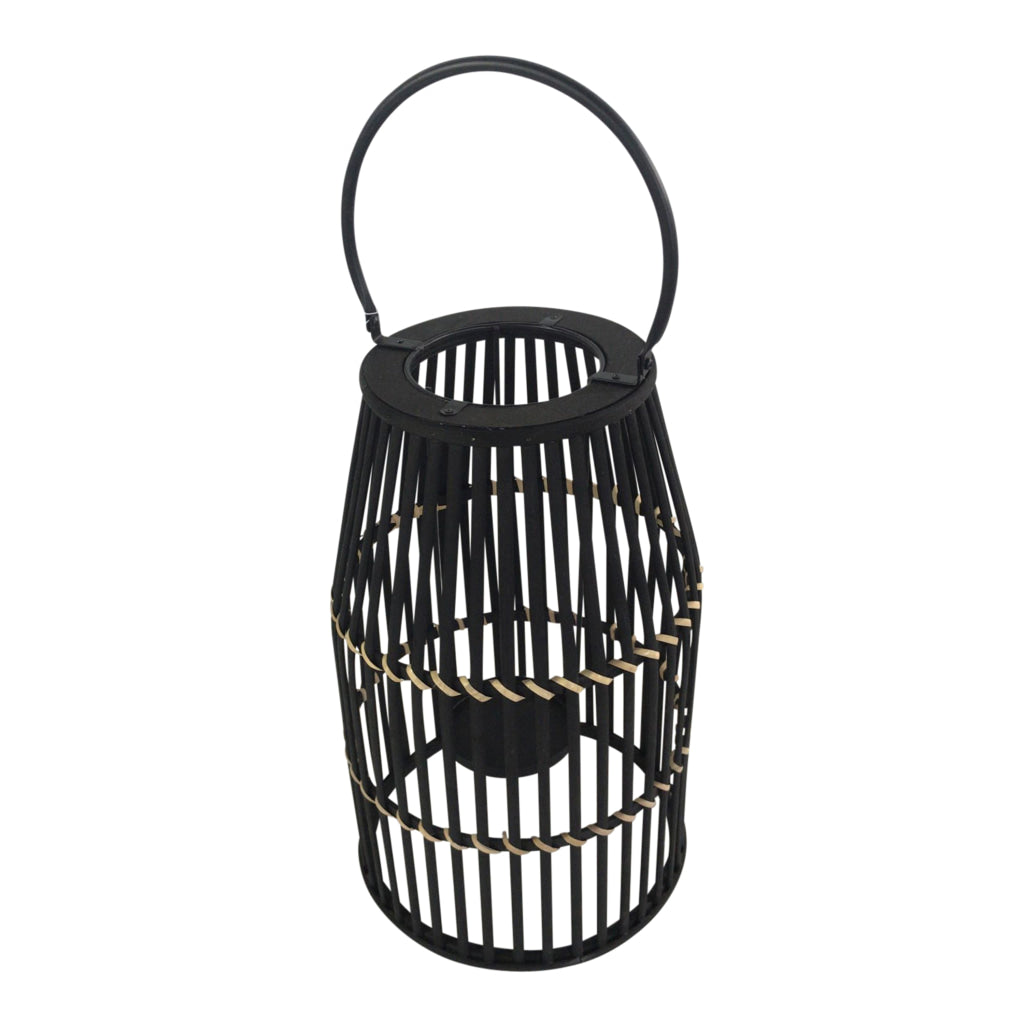 Decorative Drum Shaped Open Cage Bamboo Lantern, Large, Black By Casagear Home