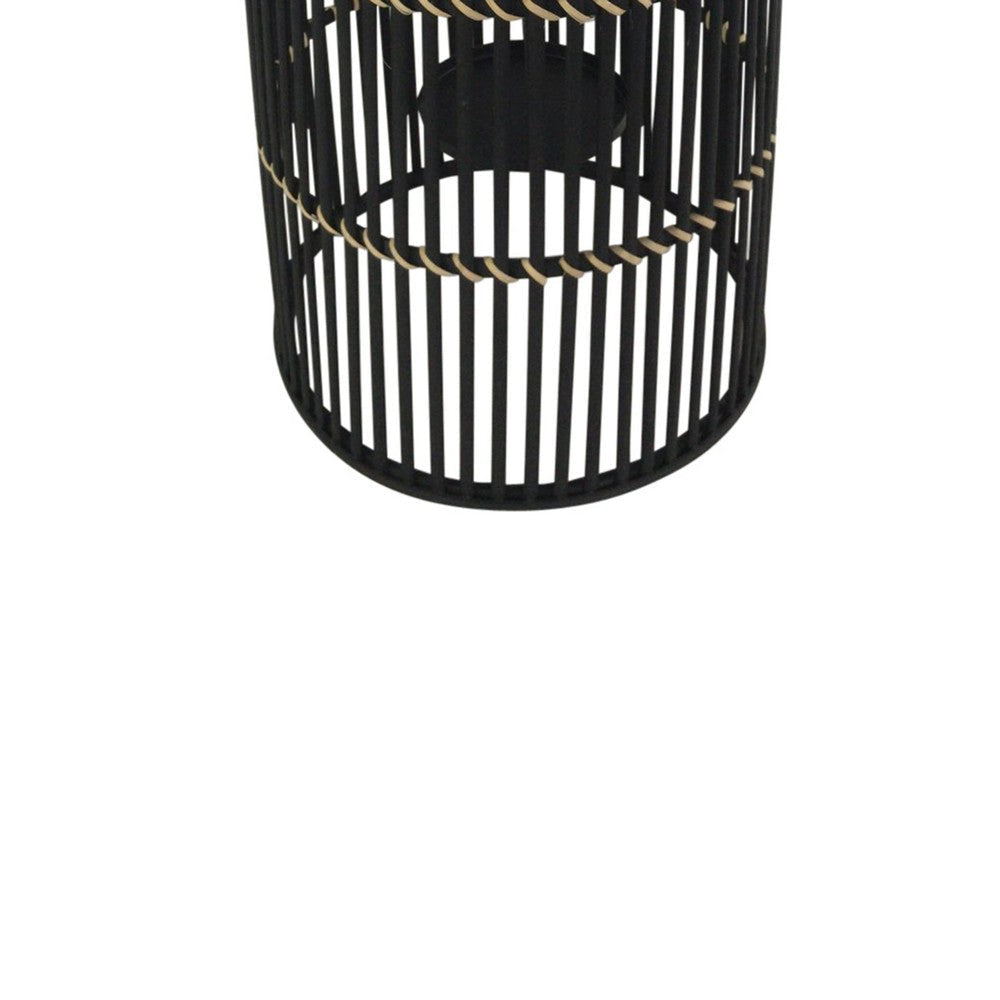 Decorative Drum Shaped Open Cage Bamboo Lantern Large Black By Casagear Home BM205185