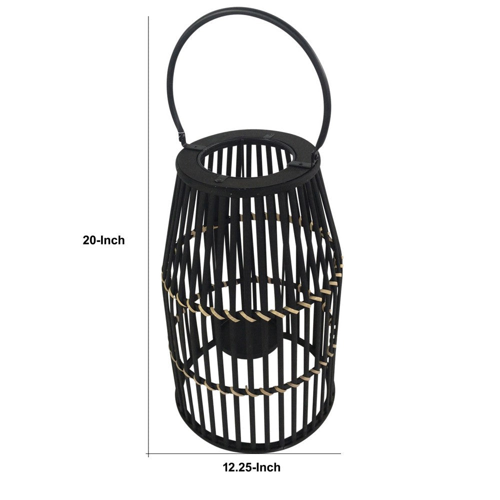 Decorative Drum Shaped Open Cage Bamboo Lantern Large Black By Casagear Home BM205185