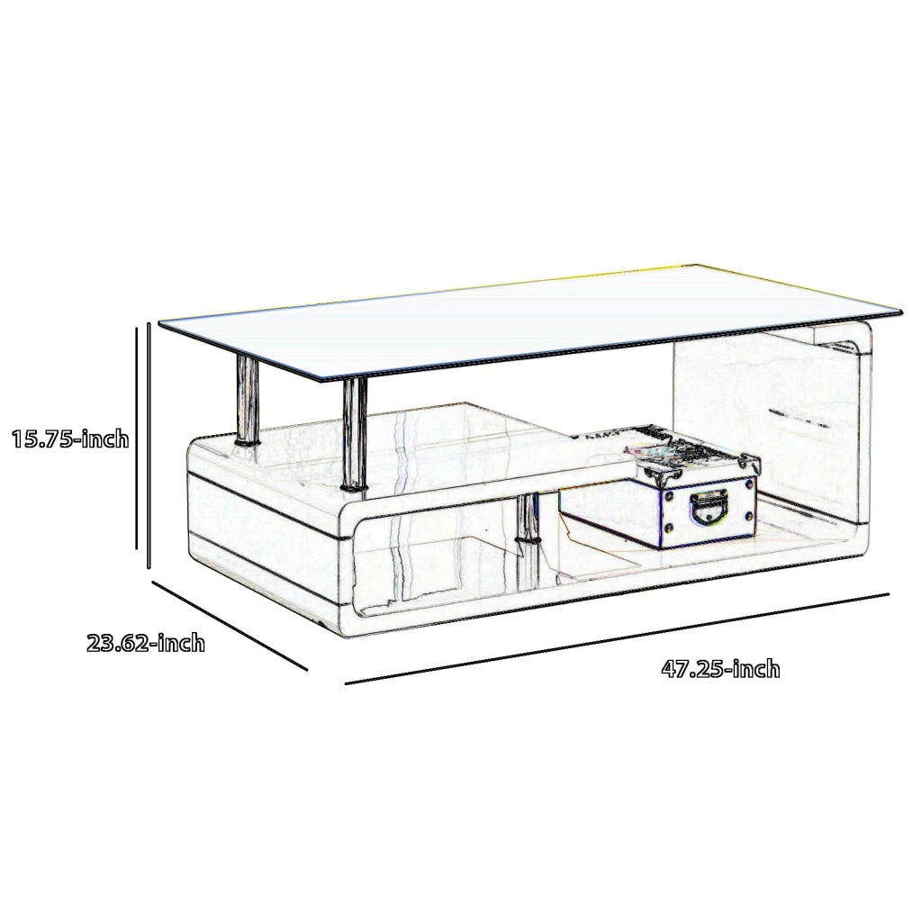 Contemporary Coffee Table with Multi Level Curled Open Shelf White - BM205333 By Casagear Home