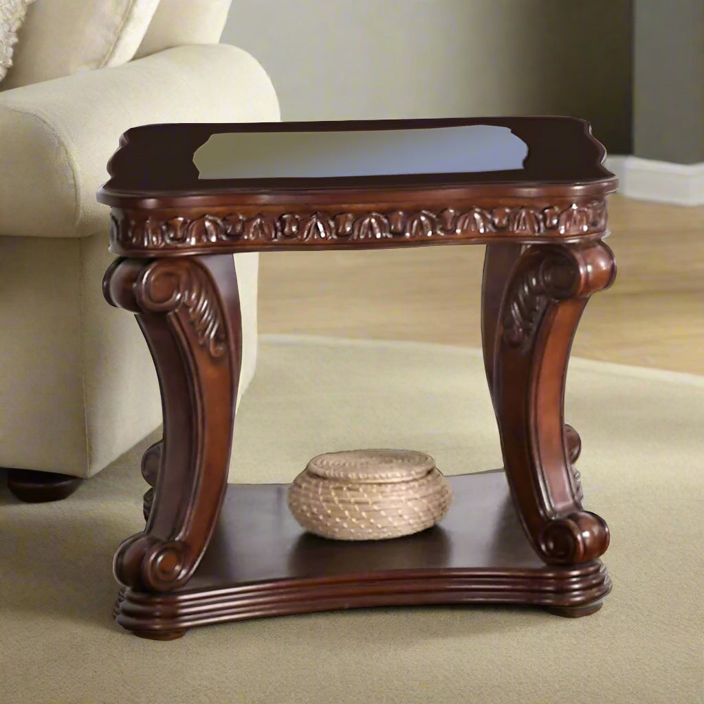 Traditional End Table with Cabriole Legs and Wooden Carving Brown - BM205360 By Casagear Home BM205360