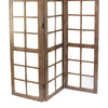 3 Panel Wooden Screen with Square Mirror Inserts Brown and Silver By Casagear Home BM205400