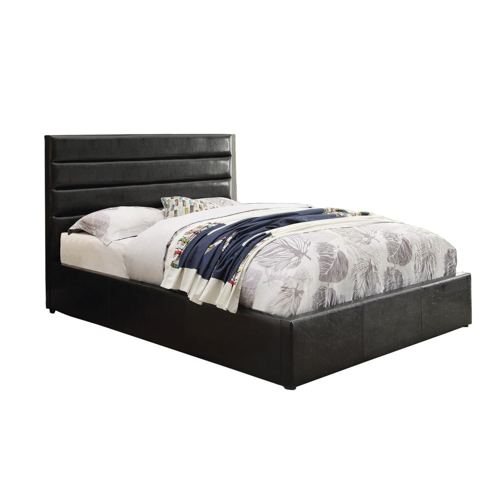 Leatherette Upholstered Eastern King Bed with Channel Tufting, Black By Casagear Home