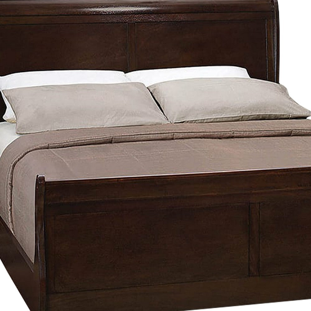 Wooden Eastern King Bed with Curved Panel Headboard Brown By Casagear Home BM205442