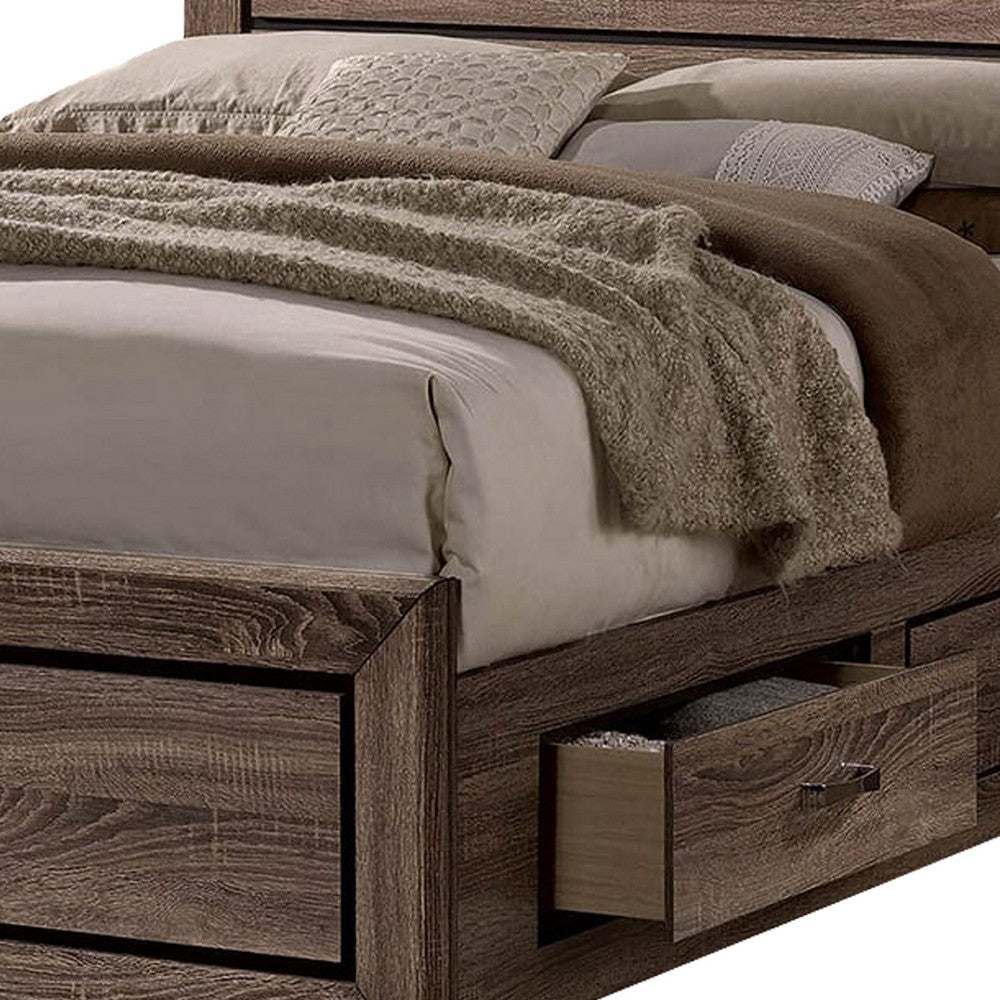 Wooden Queen Size Bed with 4 Spacious Side Rail Drawers Brown By Casagear Home BM205522