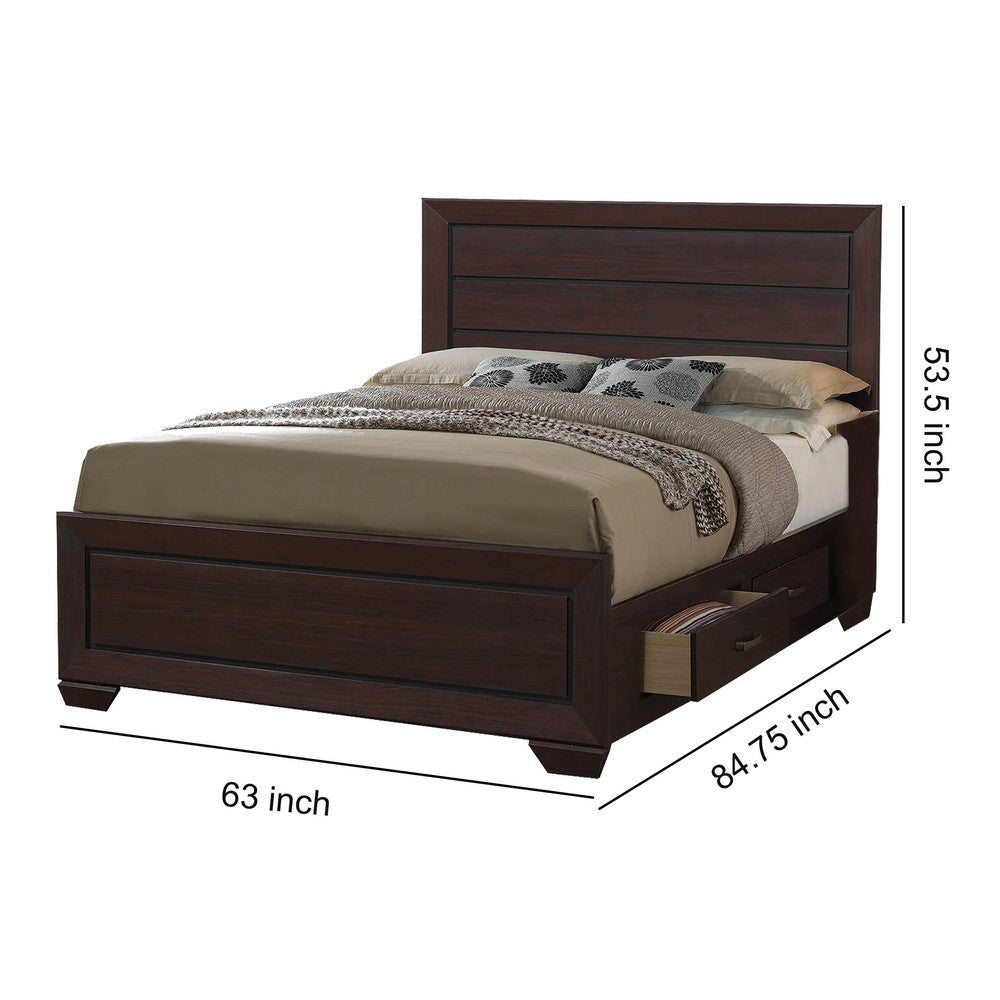 Wooden Queen Size Bed with 4 Spacious Side Rail Drawers Dark Brown By Casagear Home BM205523