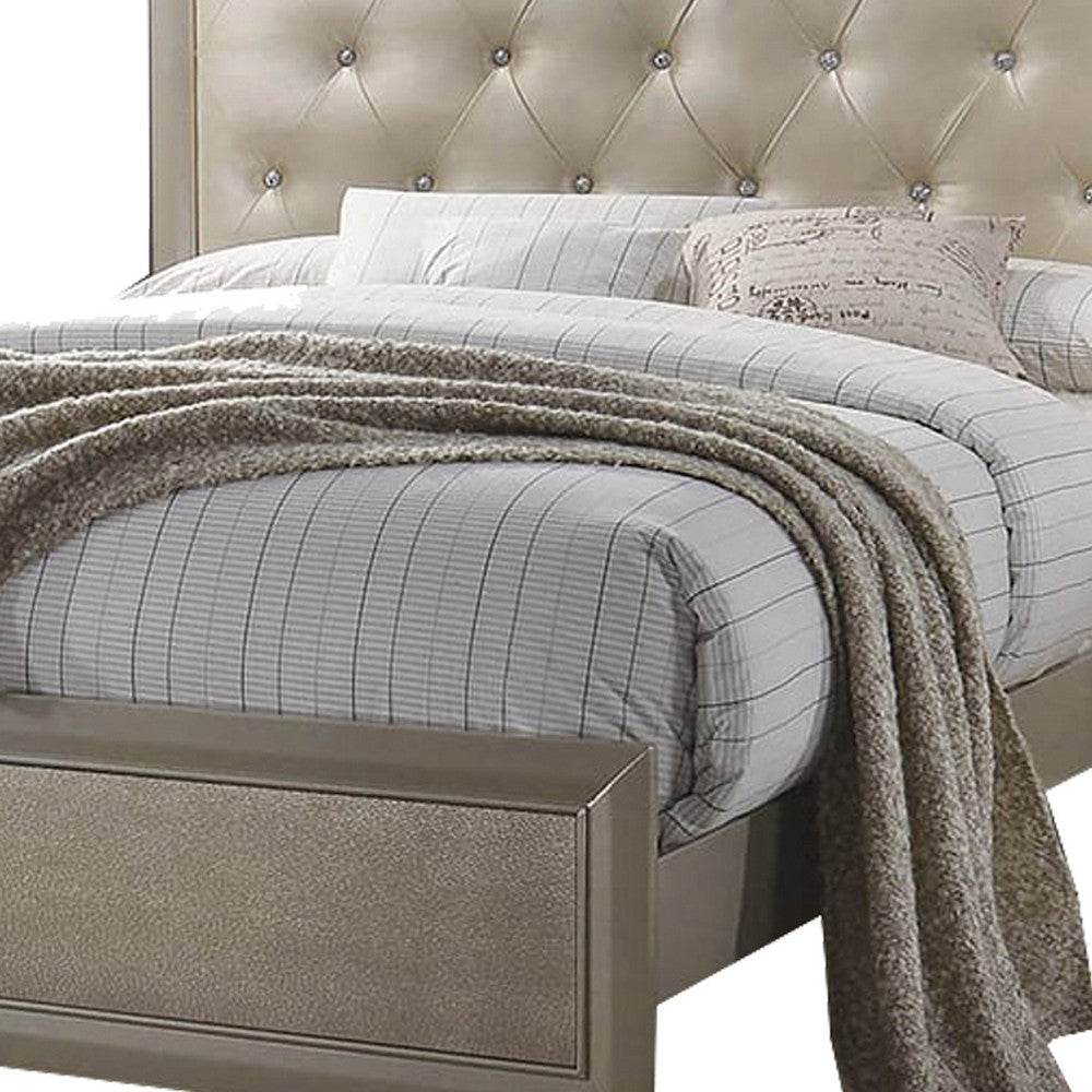 Wooden Eastern King Size Bed with Button Tufted Headboard Cream By Casagear Home BM205553