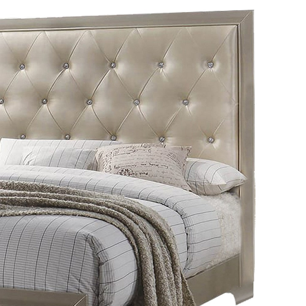 Wooden Eastern King Size Bed with Button Tufted Headboard Cream By Casagear Home BM205553