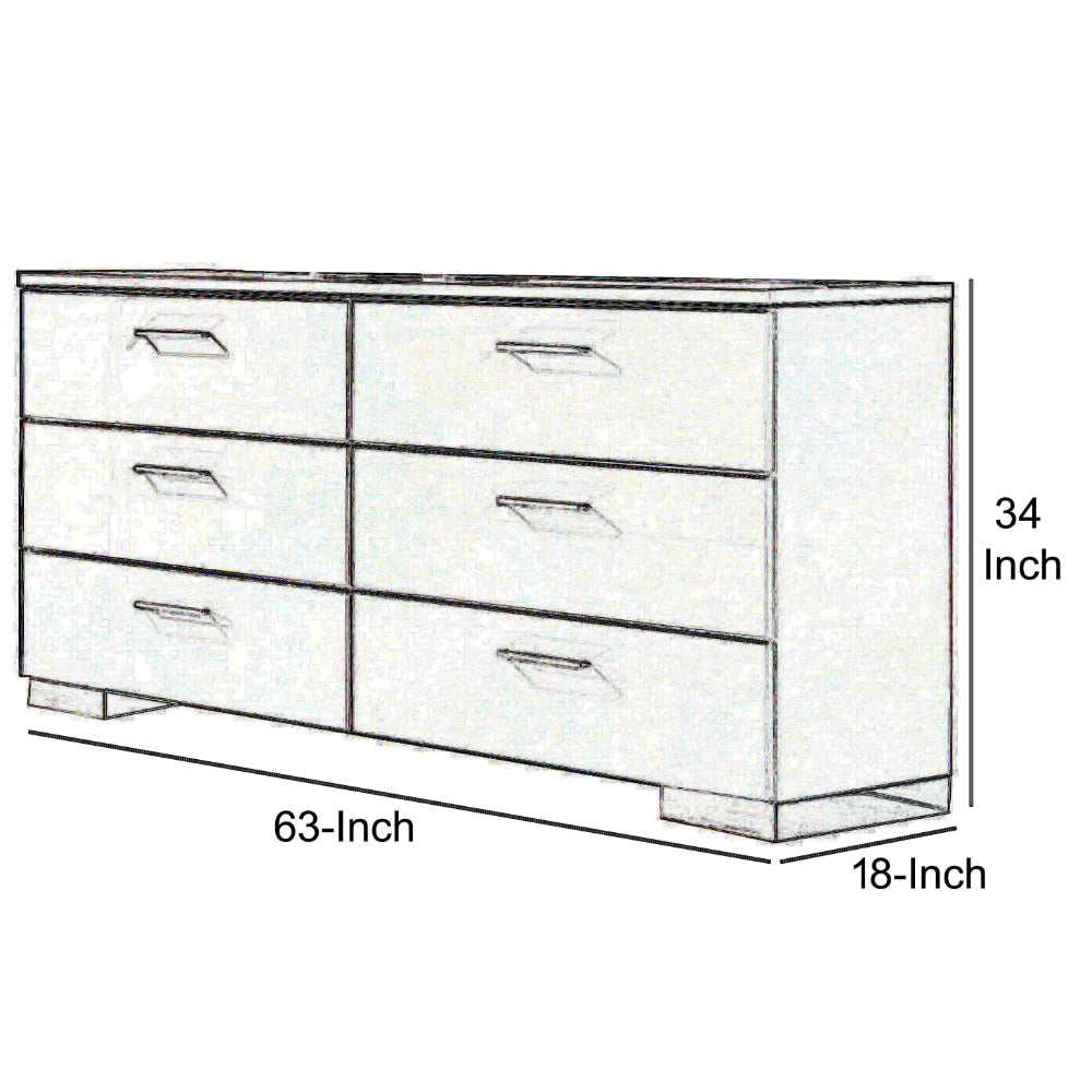 High Gloss Finish Wood and Metal Dresser with 6 Spacious Drawers,White By Casagear Home BM205574