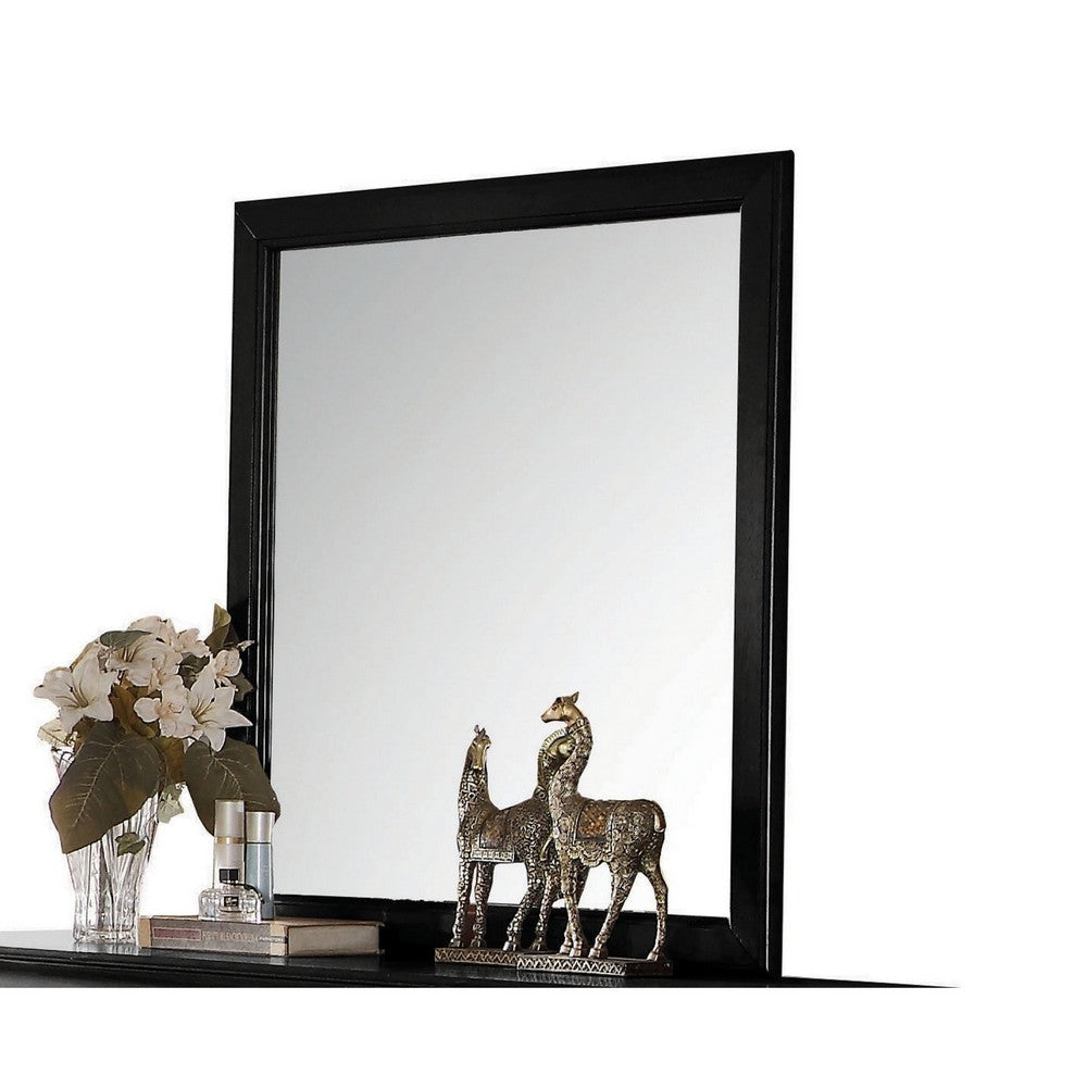 Transitional Style Mirror with Raised Wooden Frame Black and Silver - BM205624 By Casagear Home BM205624