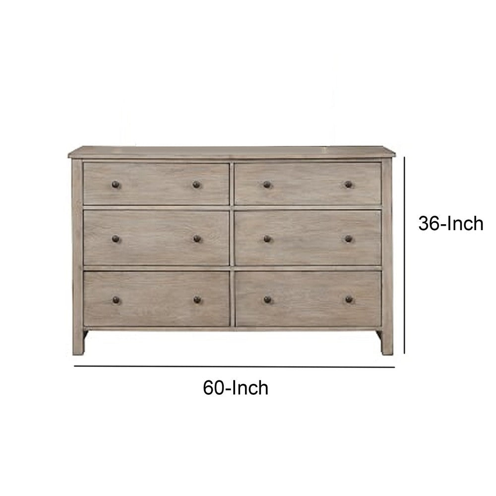 Six Drawer Transitional Style Dresser with Grain Details Gray By Casagear Home BM205696