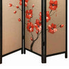 3 Panel Wooden Screen with Hand painted Fabric Design Red and Brown - BM205894 By Casagear Home BM205894