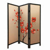 3 Panel Wooden Screen with Hand painted Fabric Design Red and Brown - BM205894 By Casagear Home BM205894