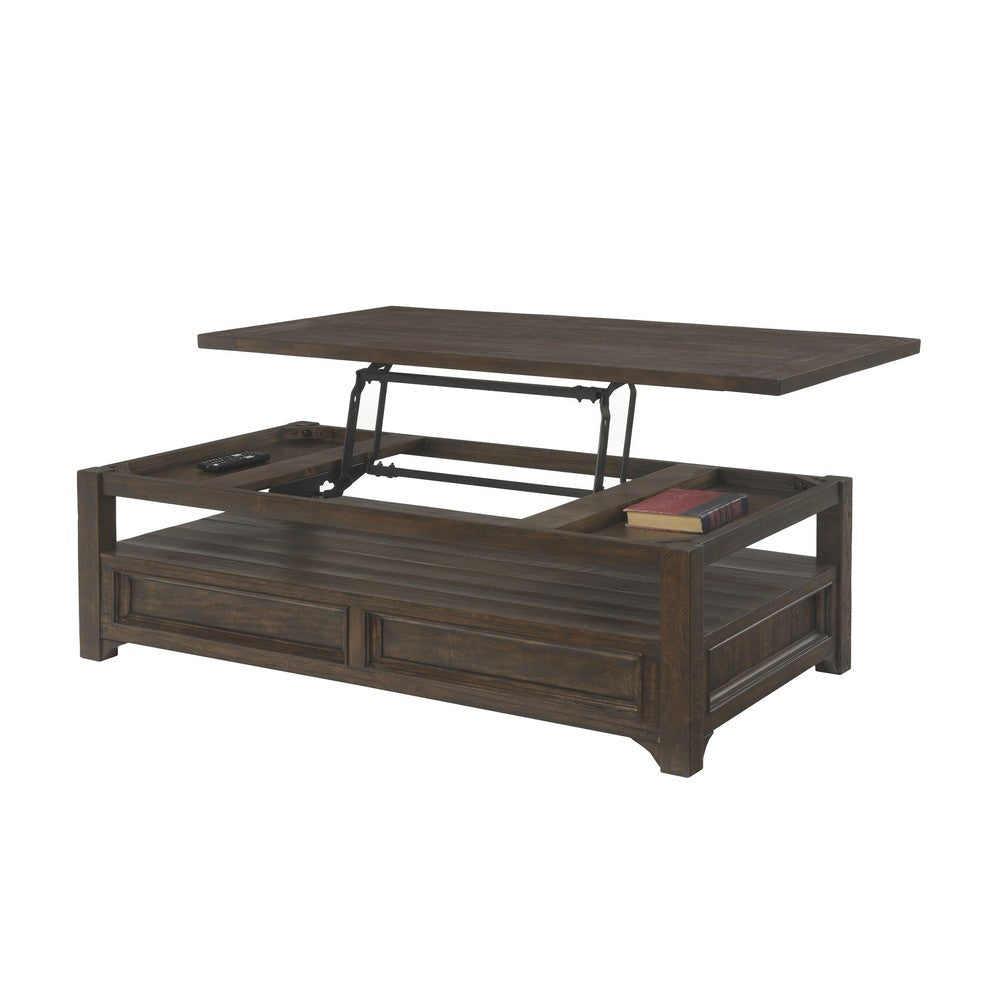 Rectangular Wooden Lift Top Coffee Table with 2 Drawers Brown By Casagear Home BM205982