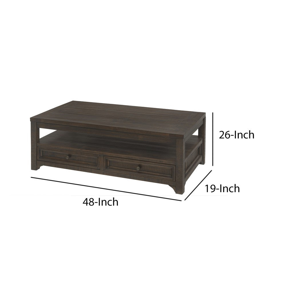 Rectangular Wooden Lift Top Coffee Table with 2 Drawers Brown By Casagear Home BM205982