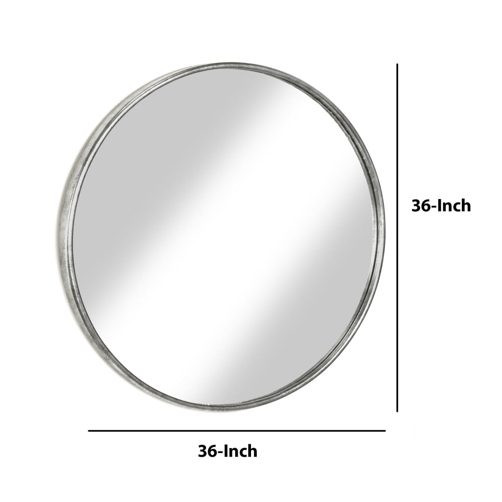 Contemporary Style Round Metal Framed Wall Mirror Large Antique Silver - BM205992 By Casagear Home BM205992