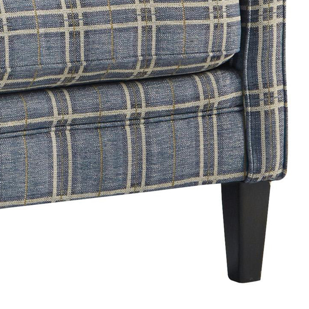 Fabric Upholstered Accent Chair with Checkered Details Blue and Brown By Casagear Home BM206105