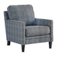 Fabric Upholstered Accent Chair with Checkered Details, Blue and Brown By Casagear Home